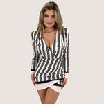 Isabella - Geometrisk Print Dyb V-hals Blazer Kjole