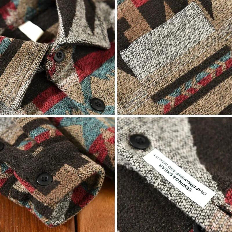 Retro aztekisk flannelskjortejakke til mænd
