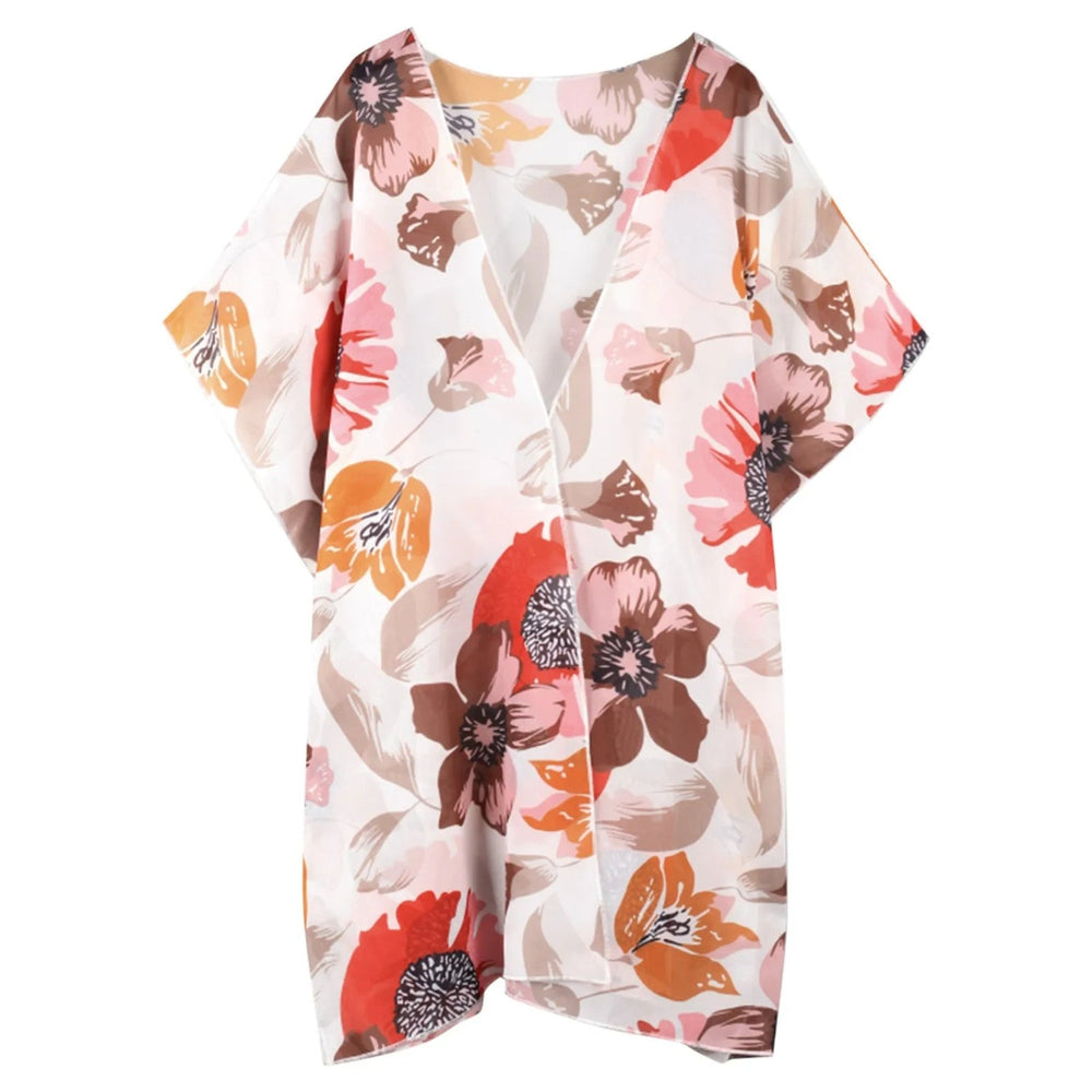 MODA orange blomsterprint åndbar kimono