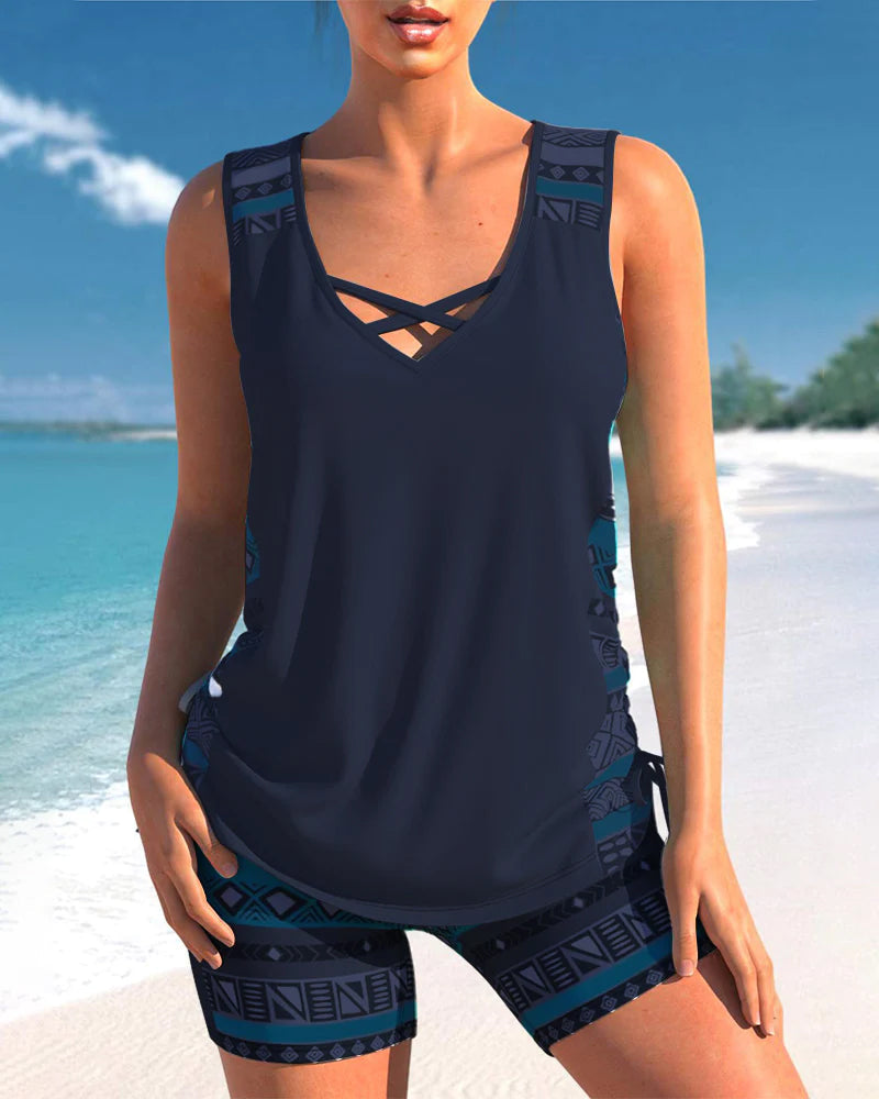 Roha - Tankini med geometrisk print og V-udskæring