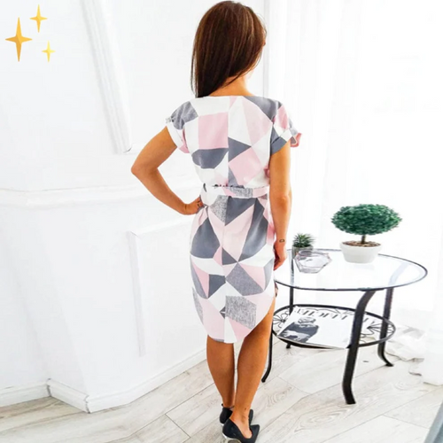 MODA Kortærmet kjole med høj halsudskæring og geometrisk print