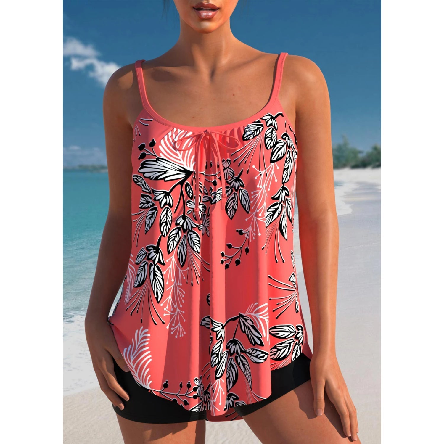 MODA sort patchwork frynse åndbar tankini