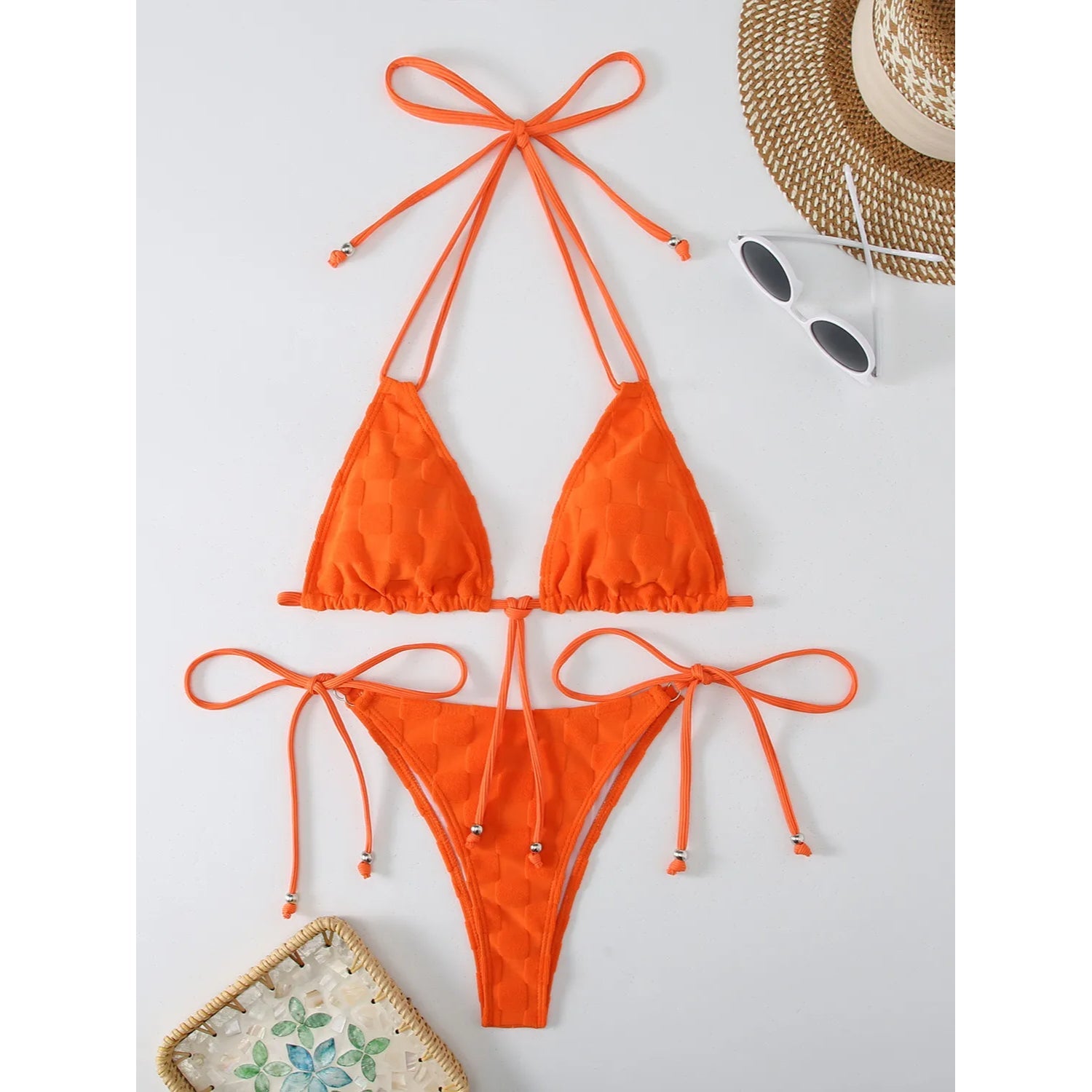 MODA Halter grøn bikinier med sløjfeknude foran push up-bh