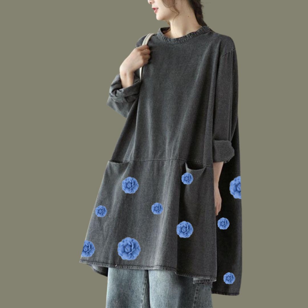 Sophia - Casual oversized tunika i trækul med lommer