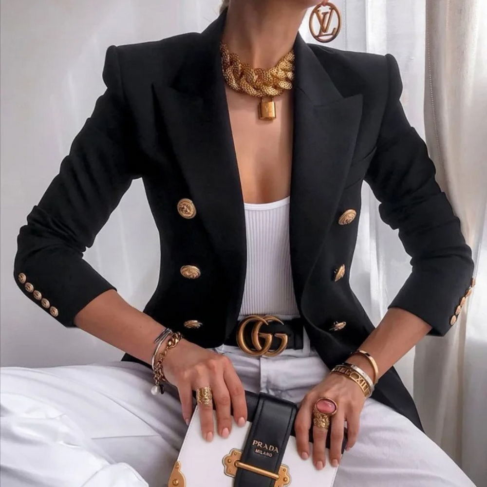 MODA Vintage mode dame blazer med dobbeltrække knapper