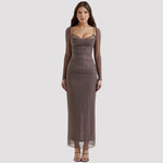 Gabriella - Elegant maxikjole med flæsede mesh-overlay