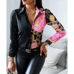 MODA patchwork med krave og leopard print dame bluse