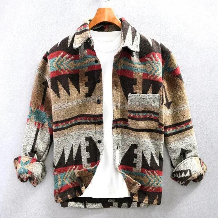 Retro aztekisk flannelskjortejakke til mænd