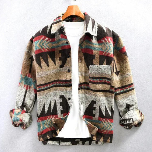 Retro aztekisk flannelskjortejakke til mænd