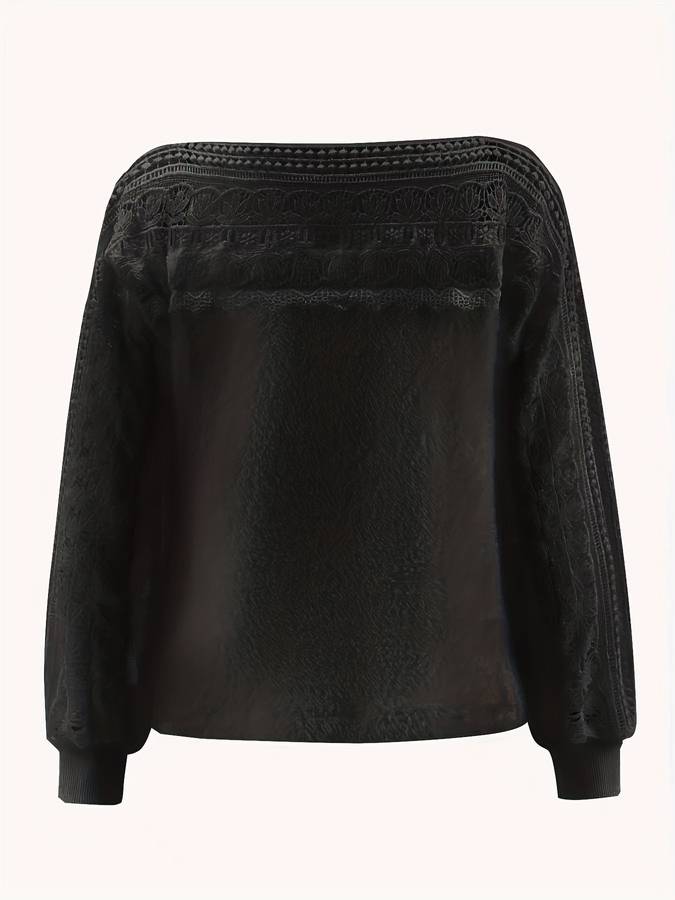 Langærmet T-shirt med udskårne blondesømme
