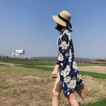 MODA blå transparent kimono med blomsterprint