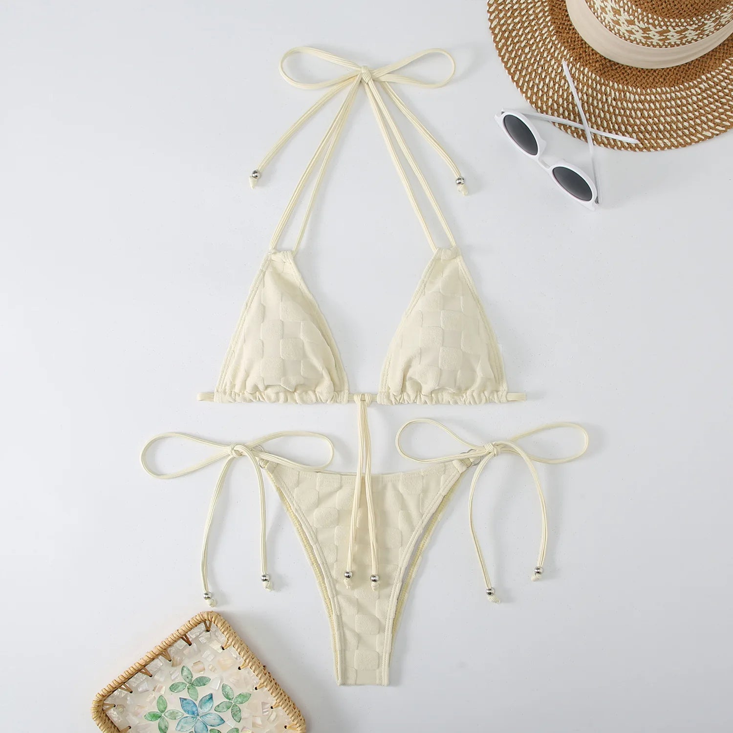 MODA Todelt ensfarvet ternet push-up bikinier
