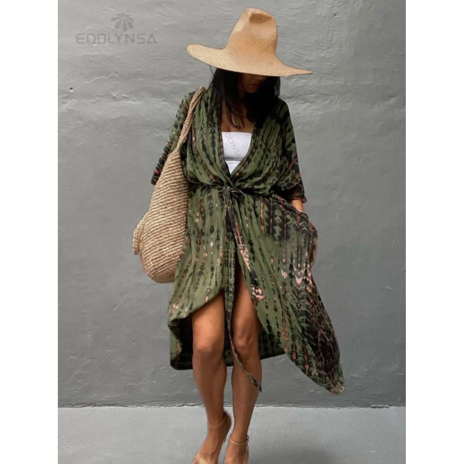 MODA blå stribet v-hals behagelig kimono