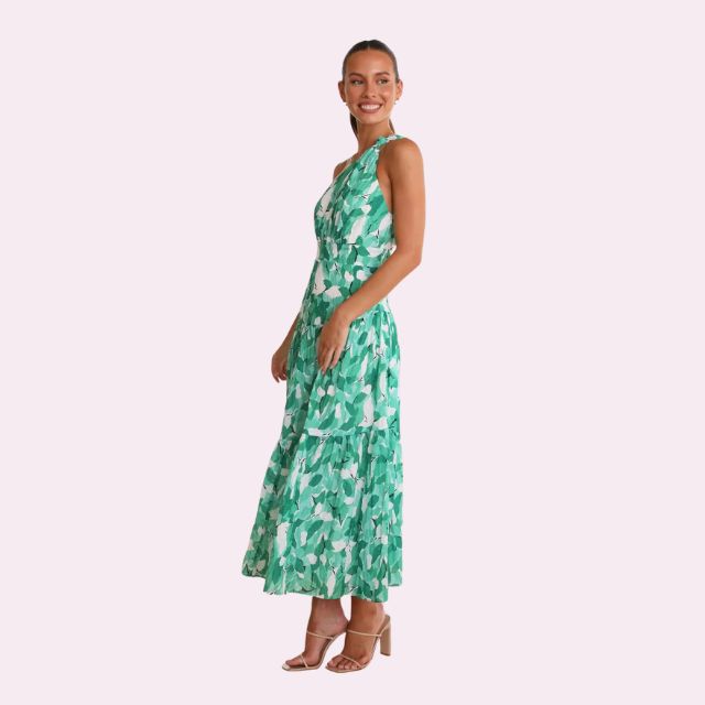 Isabella - Asymmetrisk midikjole med blomsterprint og etager
