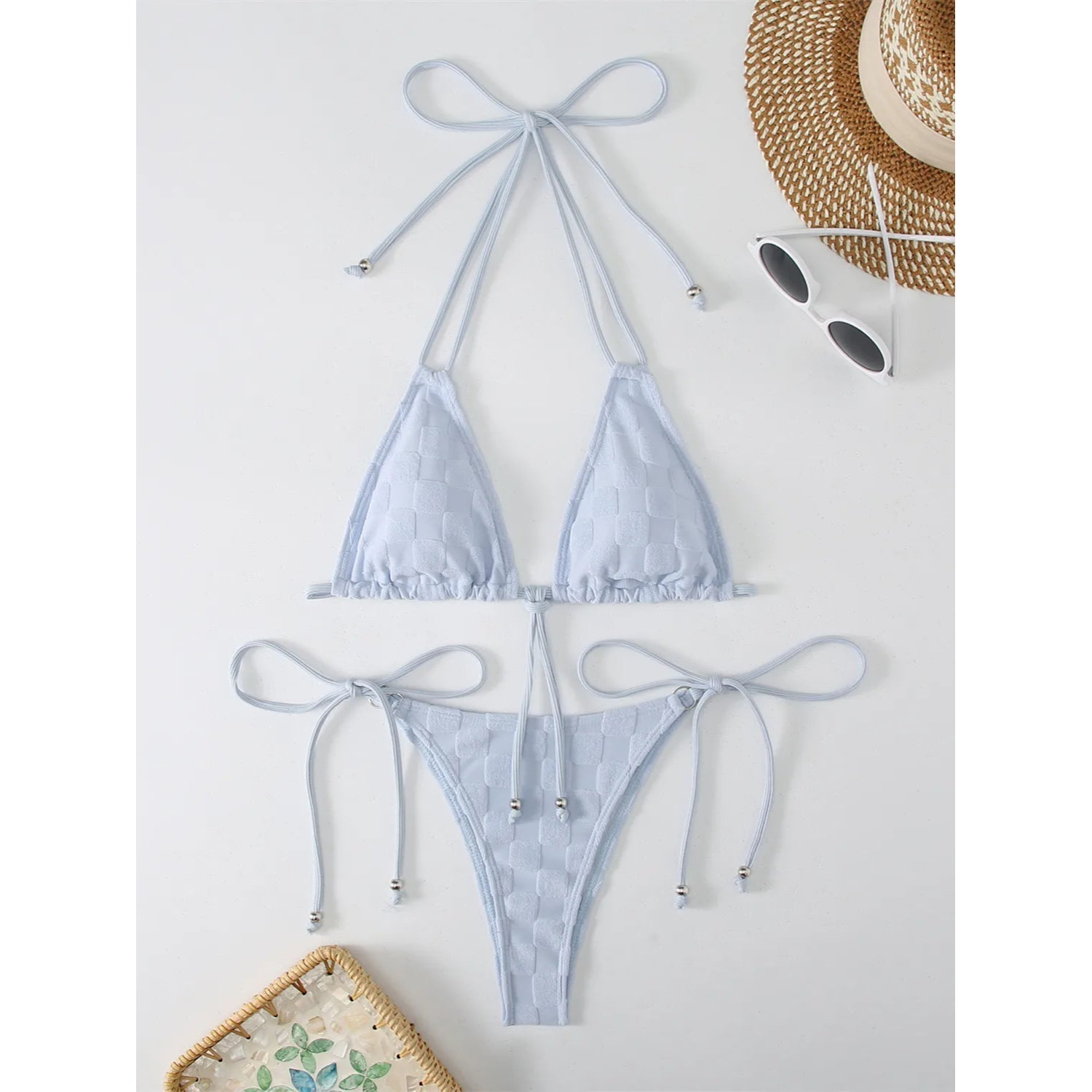 MODA Halter grøn bikinier med sløjfeknude foran push up-bh