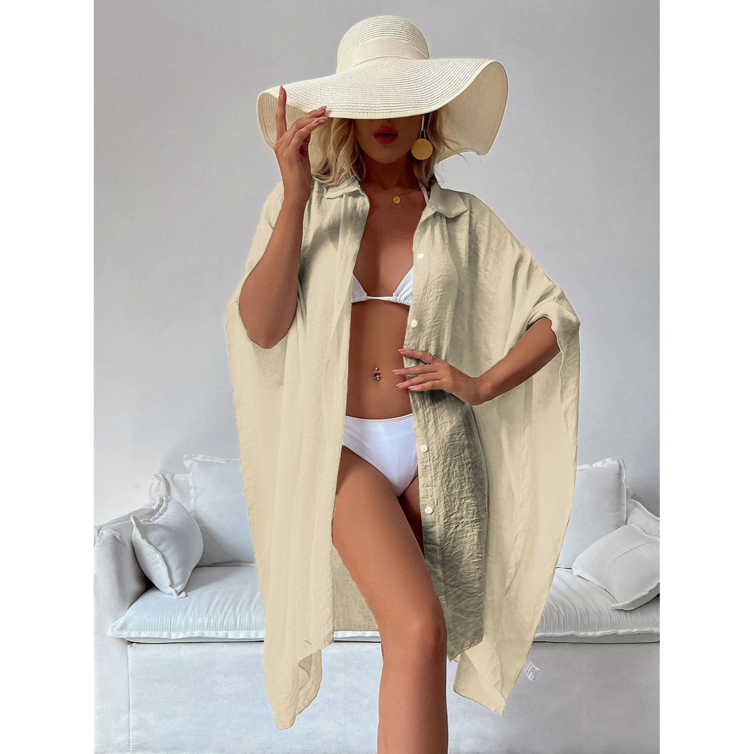 MODA Gul kimono med vendekrave og knap