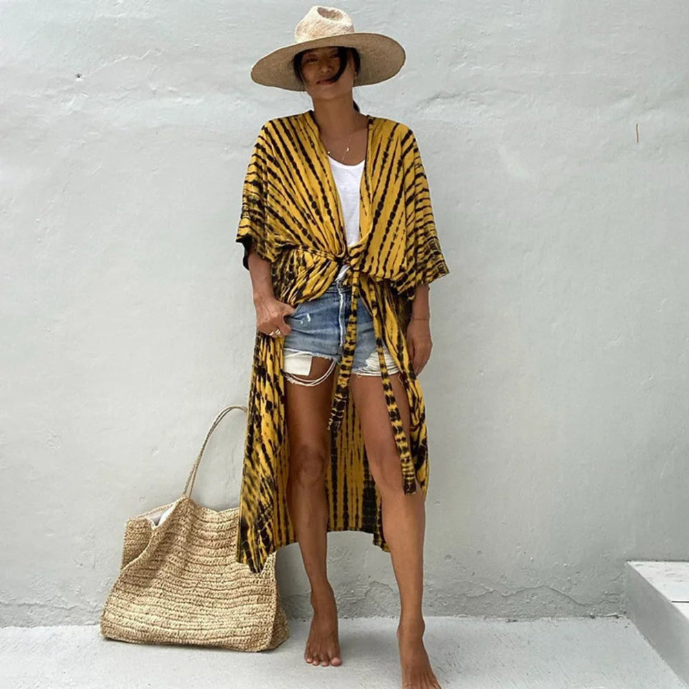 MODA gul slipset v-hals letvægts-kimono