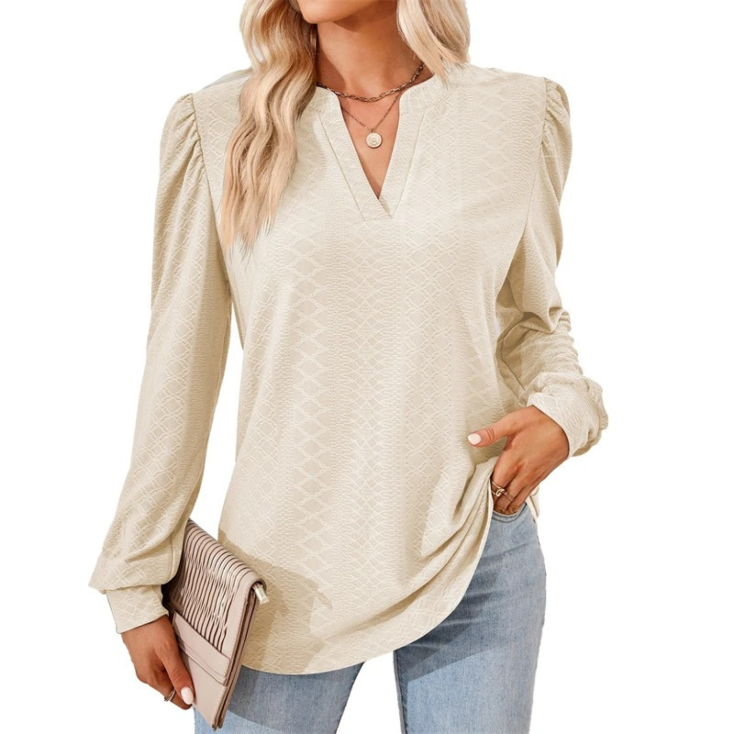 MODA Mode Broderi V-hals Lange Ærmer dame bluse