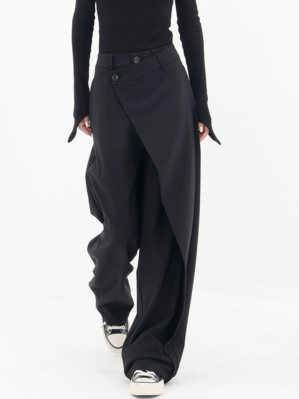 Vidde Bukser i Sort med Asymmetrisk Design | Polyester