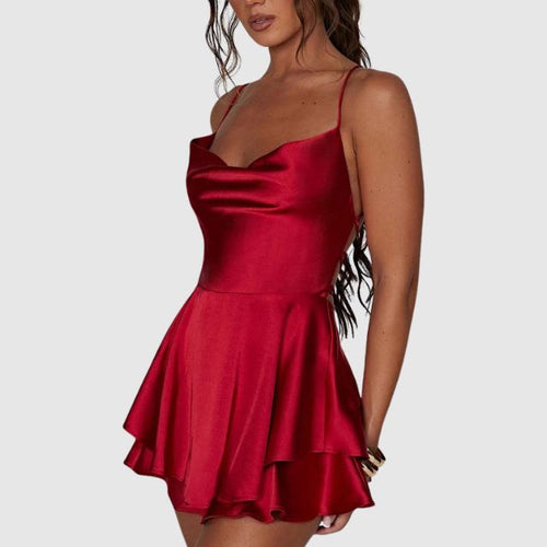 Isabella - Elegant rød satin skaterkjole