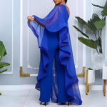 Azur Elegance - En-Skulder Chiffon Maxi Kjole med Flydende Ærme