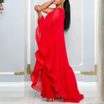 Azur Elegance - En-Skulder Chiffon Maxi Kjole med Flydende Ærme