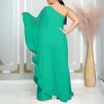 Azur Elegance - En-Skulder Chiffon Maxi Kjole med Flydende Ærme