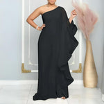 Azur Elegance - En-Skulder Chiffon Maxi Kjole med Flydende Ærme
