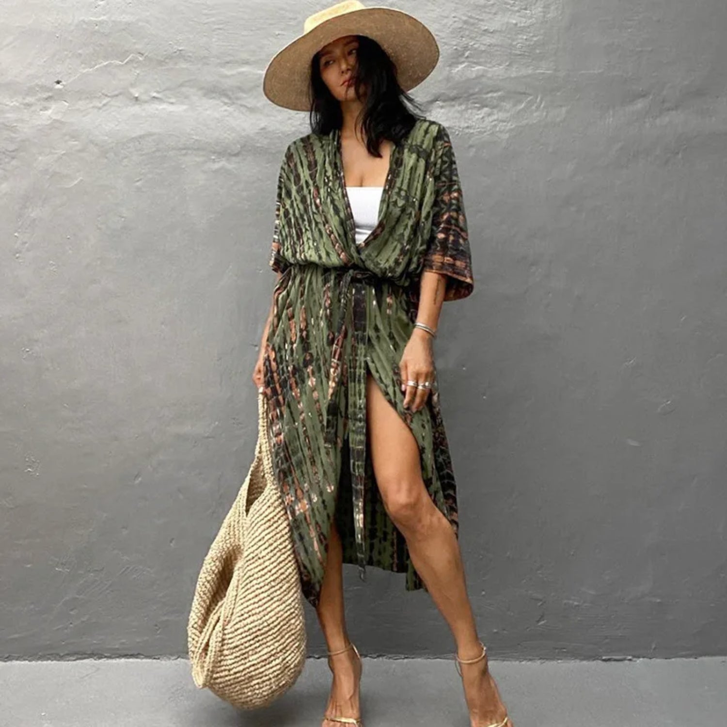 MODA gul slipset v-hals letvægts-kimono