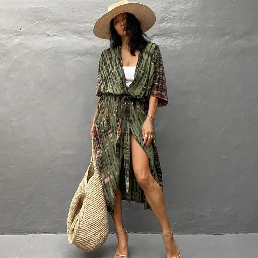 MODA gul slipset v-hals letvægts-kimono
