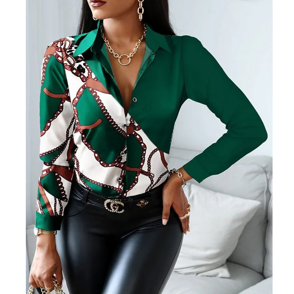 MODA patchwork med krave og leopard print dame bluse