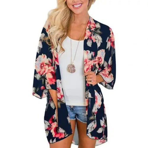 MODA blå blomsterprintet letvægts kimono