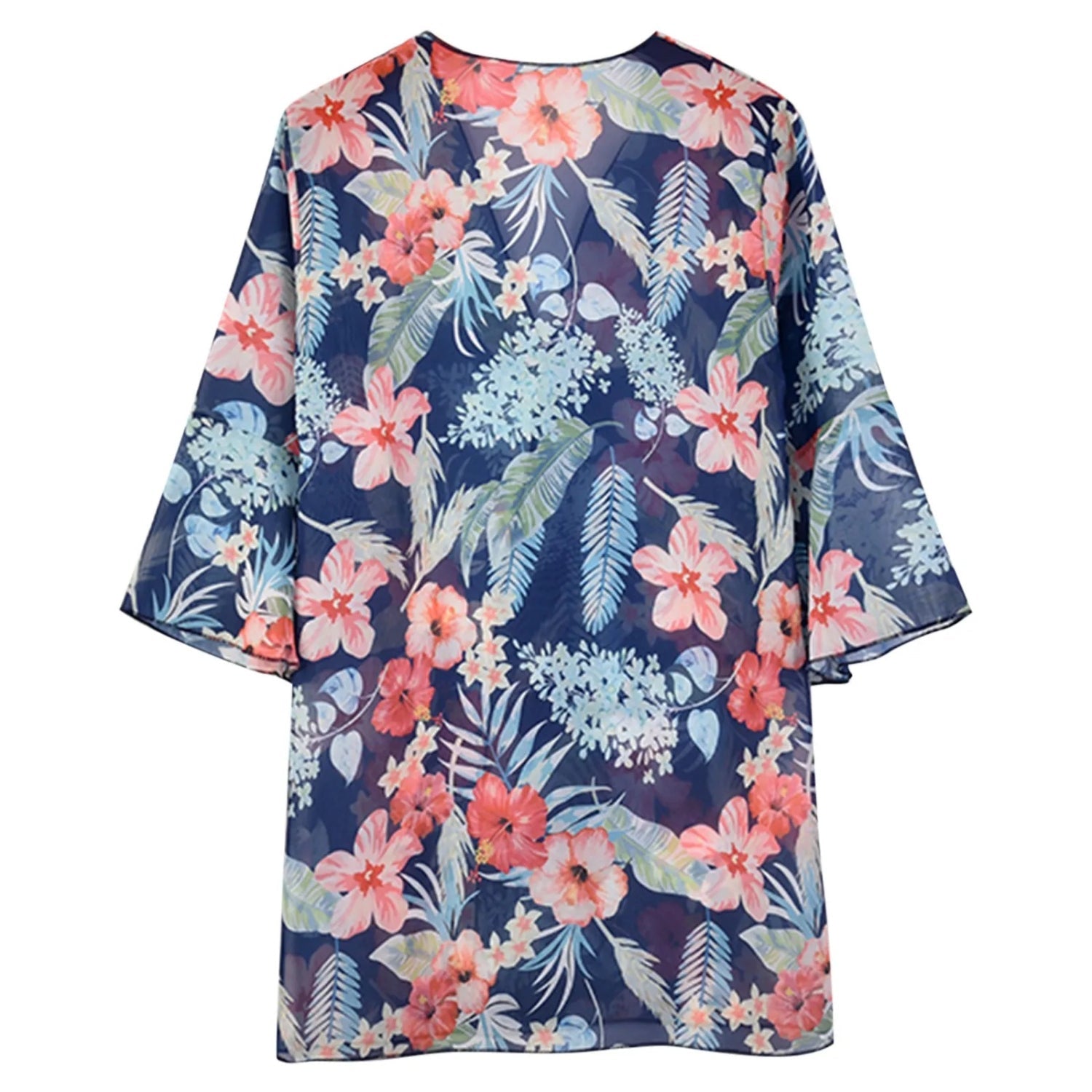 MODA blå blomsterprintet kimono med v-hals