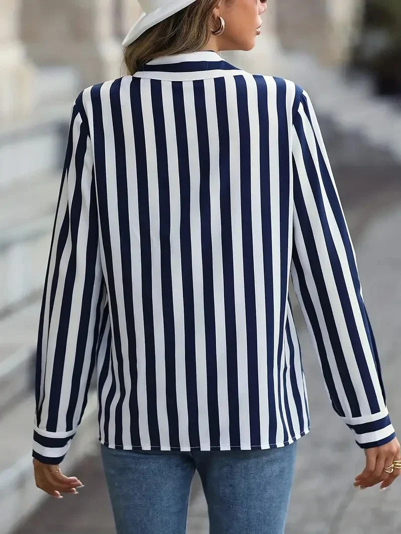 Casual løs stribet bluse til kvinder