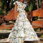 Claire - Elegant maxikjole med blomstermønstre i flere niveauer