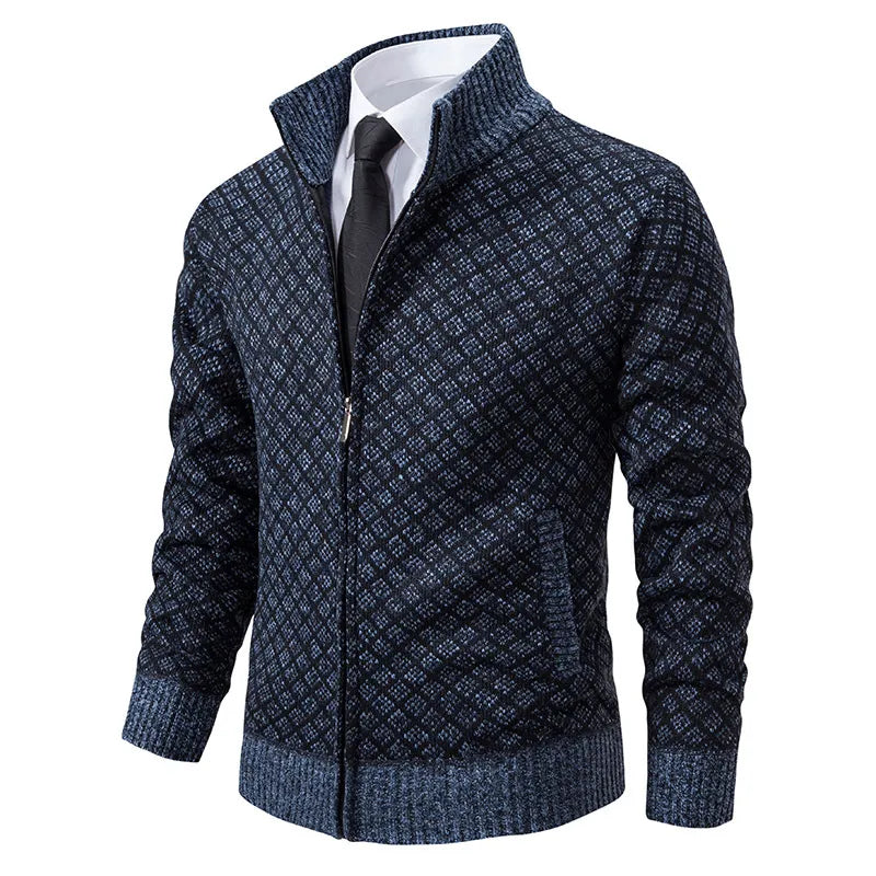 Cardigan med lynlås og diamantmønster til mænd