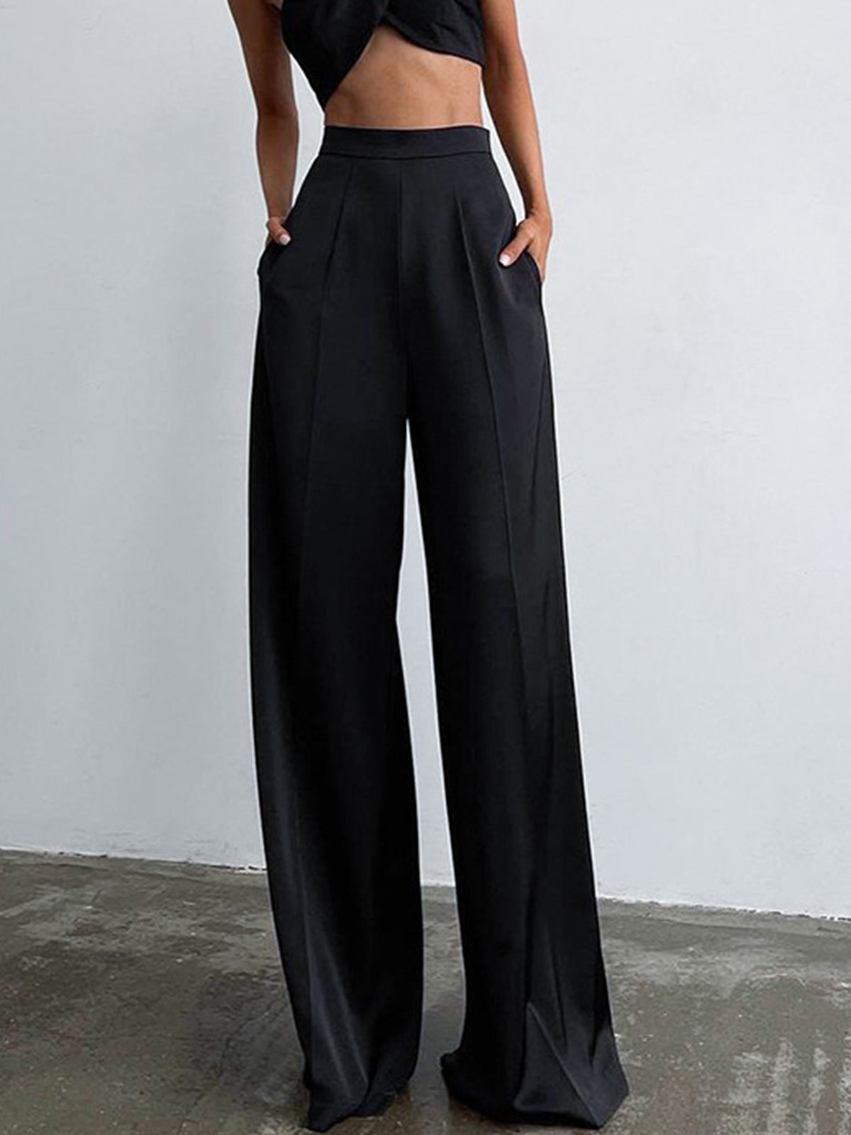 Wide-Leg Bukser | Sort | Polyesterblanding | Elegant & Tidløs