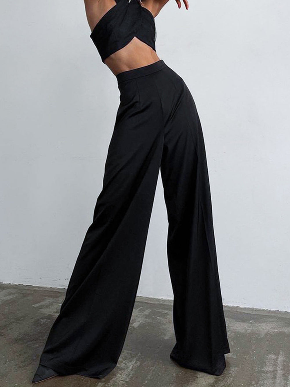 Wide-Leg Bukser | Sort | Polyesterblanding | Elegant & Tidløs