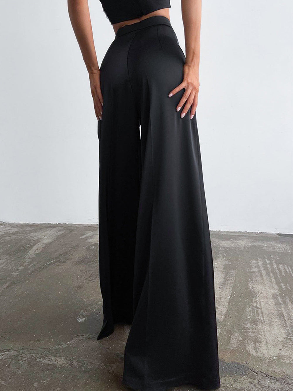 Wide-Leg Bukser | Sort | Polyesterblanding | Elegant & Tidløs