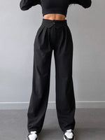 High-Waist Bukser med Foldetalje | Polyesterblanding | Elegant & Komfortabel