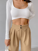 High-Waist Bukser med Foldetalje | Polyesterblanding | Elegant & Komfortabel