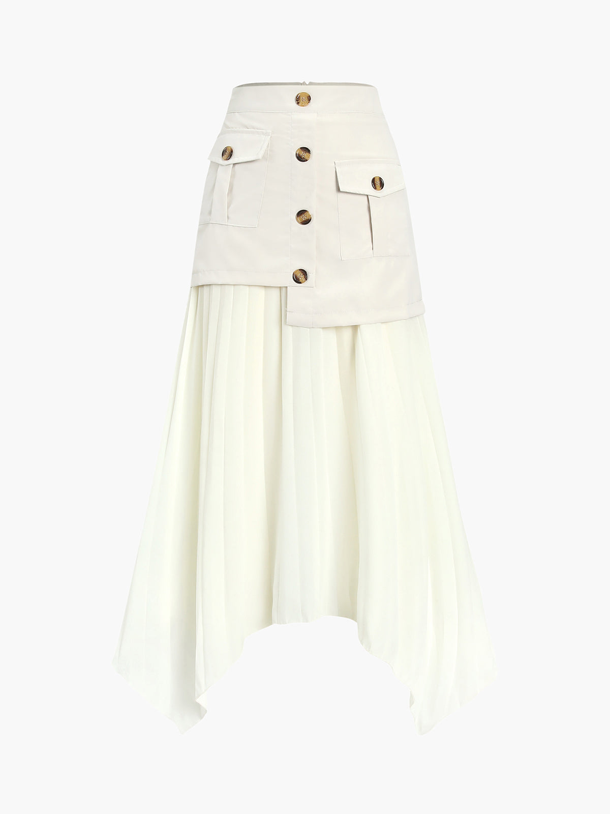 Plisseret Midi Nederdel med Knapper | Polyesterblanding | Elegant & Moderne