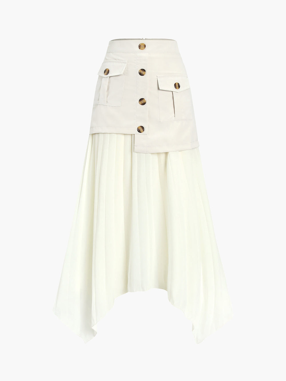 Plisseret Midi Nederdel med Knapper | Polyesterblanding | Elegant & Moderne