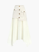 Plisseret Midi Nederdel med Knapper | Polyesterblanding | Elegant & Moderne
