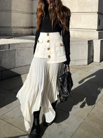 Plisseret Midi Nederdel med Knapper | Polyesterblanding | Elegant & Moderne