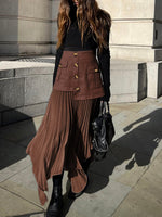 Plisseret Midi Nederdel med Knapper | Polyesterblanding | Elegant & Moderne