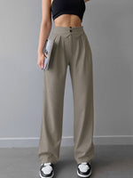 High-Waist Bukser med Foldetalje | Polyesterblanding | Elegant & Komfortabel