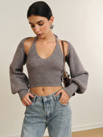 Halterneck Top med Lange Ærmer | Strikket & Stilfuld | Moderne Detaljer