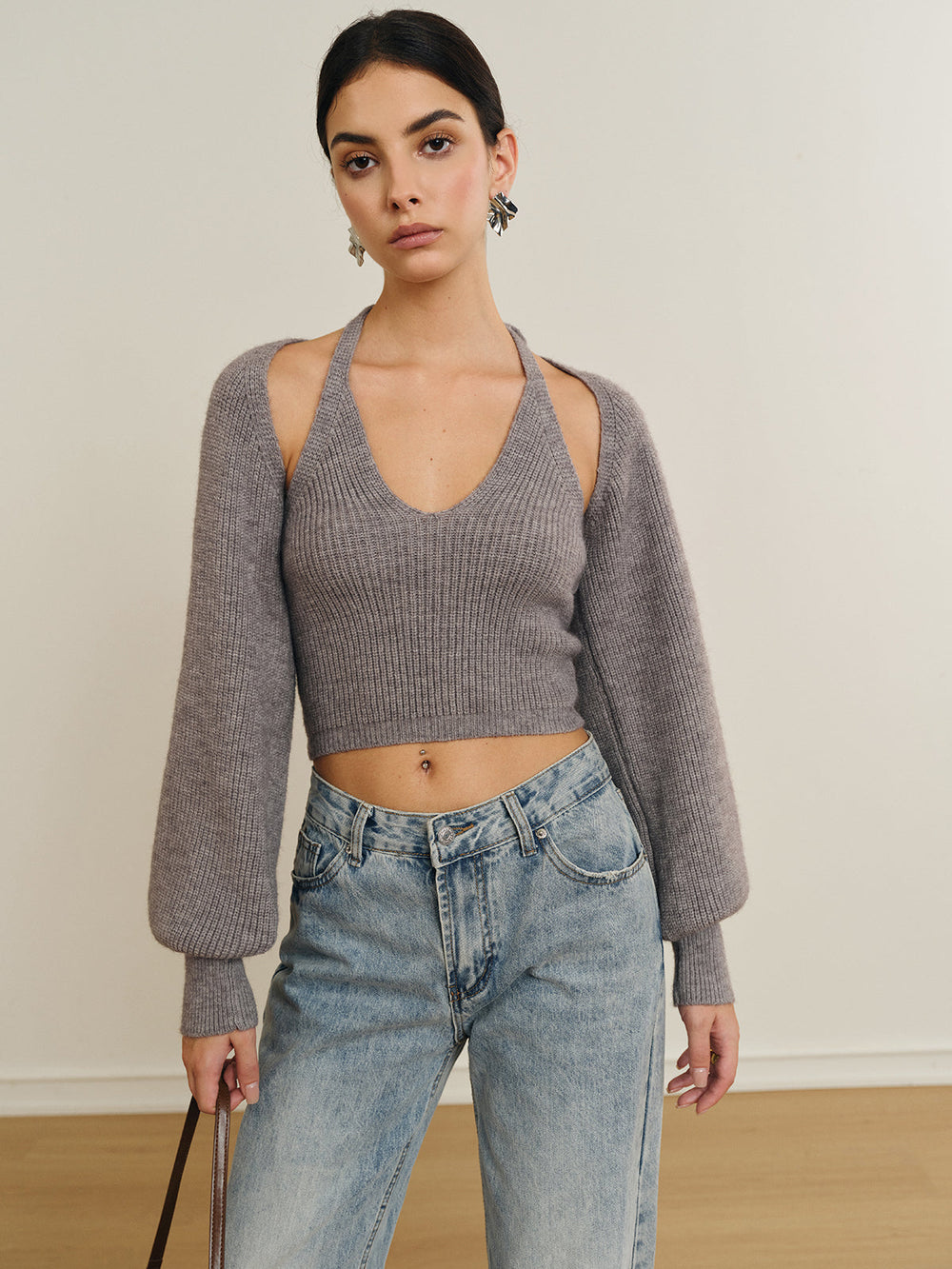 Halterneck Top med Lange Ærmer | Strikket & Stilfuld | Moderne Detaljer