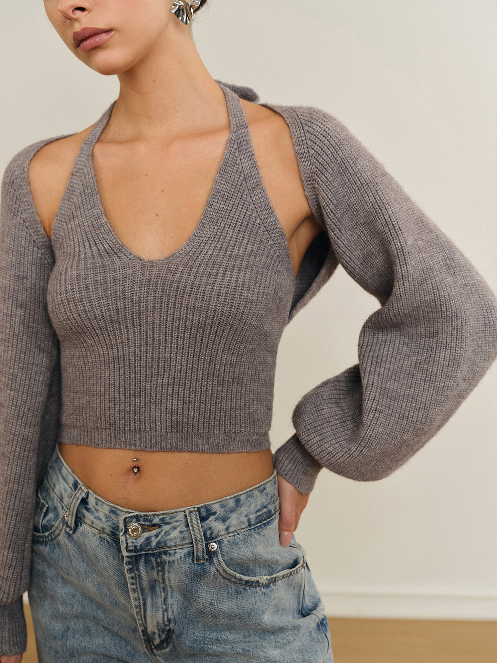 Halterneck Top med Lange Ærmer | Strikket & Stilfuld | Moderne Detaljer